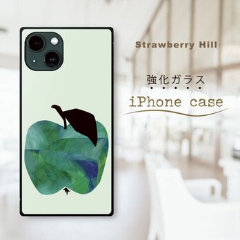 シンプル ユニーク 青 リンゴ の イラスト   強化ガラスケース iPhone ケースの画像