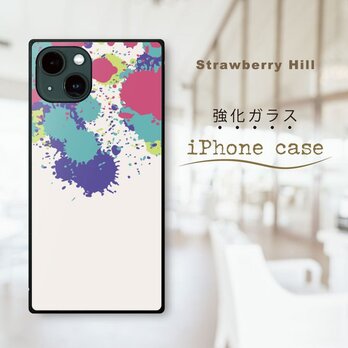 カラフル 絵の具 雫　神聖幾何学模様  強化ガラスケース iPhone ケースの画像