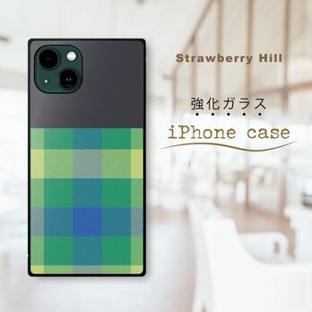 チェック柄 タータン チェック 緑 強化ガラスケース iPhone ケースの画像