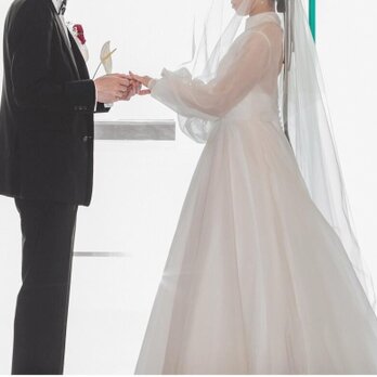 実例写真！ウェディングドレス ホルターネック 長袖 背中見せ ふわふわ 可愛い 結婚式/披露宴の画像