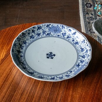 江戸期 成化年製 古伊万里 染付 蛸唐草文 松竹梅図 約45cm 1尺4