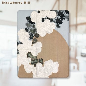 神坂 雪佳 和柄 花  iPad カバー ケース ペン収納 軽量 背面クリアの画像