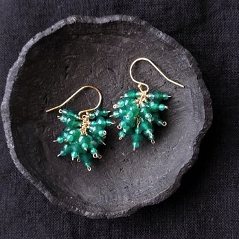 【K14gf】Green Onyx Earrings／グリーンオニキス フリンジピアスの画像