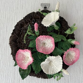 籐花　朝顔の壁飾り(ピンク)の画像