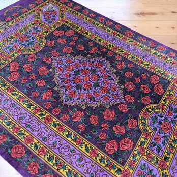iichi限定大特価】ペルシャ絨毯 イラン産 クム シルク タバタバイ工房 玄関マット 薔薇　87x60cm 紫の画像