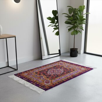 iichi限定大特価】ペルシャ絨毯 イラン産 クム シルク タバタバイ工房 玄関マット 薔薇　87x60cm 紫