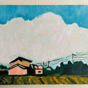 原画「稲刈り後の田園風景２」F8・油彩の画像