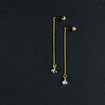 16kgp Herkimer Diamond Chain Pierced Earrings Gift Boxの画像