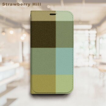 柔らかな ブロックチェックベルトなし 帯なし ベルトレス 手帳型 iPhone スマホ ケース カバーの画像
