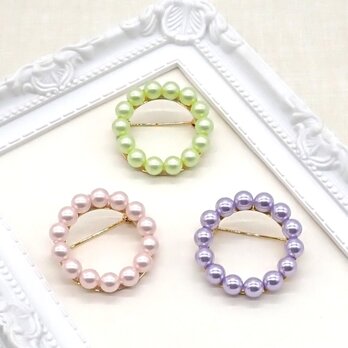 《６色から選べる》カラーパールのサークルブローチ①