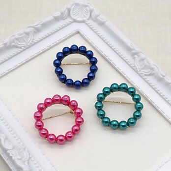 《６色から選べる》カラーパールのサークルブローチ⑤