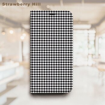 ギンガムチェック ベルトなし 帯なし ベルトレス 手帳型 iPhone スマホ ケース カバーの画像