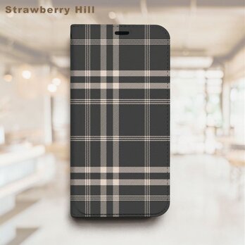 タータンチェック チャコール  ベルトなし 帯なし ベルトレス 手帳型 iPhone スマホ ケース カバーの画像