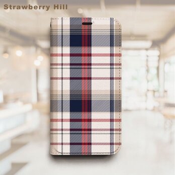 タータンチェック  ベルトなし 帯なし ベルトレス 手帳型 iPhone スマホ ケース カバーの画像