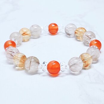ポジティブ思考◎金運を呼び込み安泰へ カーネリアン ルチルクォーツ シトリン パワーストーン 天然石ブレスレット No752