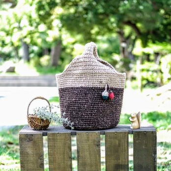 ◆秋冬◆♪ワンハンドツィードニットバッグ==どんぐり焦げ茶×ベージュの画像