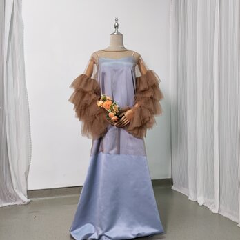 人気上昇！2ways パーティードレス 水色 ブラウン 披露宴/結婚式 前撮り 抜群のおしゃれ見えの画像