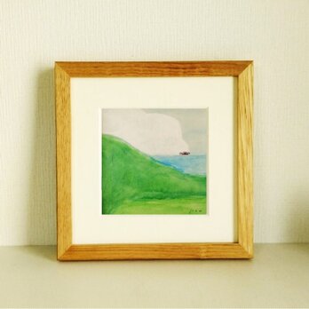 穏やかな気持ちになる絵｜原画「眺めのよい場所」水彩イラスト　※木製額縁入りの画像