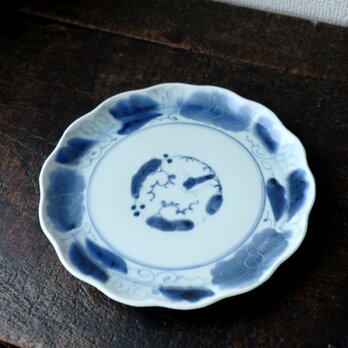 素朴で可愛い◇伊万里　花文染付七寸中皿　骨董/antiques 器　丁寧な暮らしに。江戸末期　の画像
