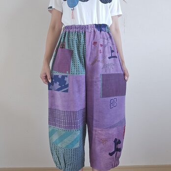 着物リメイク　古布リメイク　手ぬぐい　柿渋染　ジャケット　単衣 816 スカート スズメ 雀 手ぬぐい 手拭い リメイク ハンドメイド