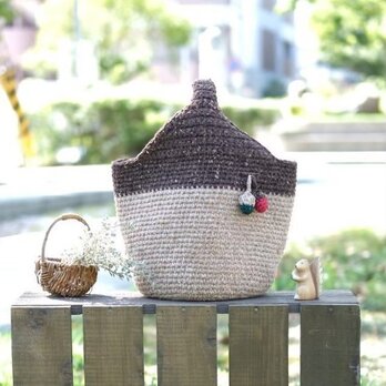 ◆秋冬◆♪ワンハンドツィードニットバッグ==どんぐりベージュ×焦げ茶の画像