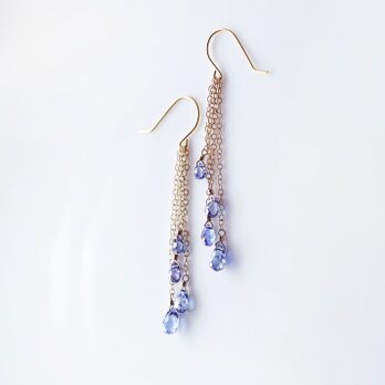 極上ブルーサファイアのブリオレットカットシャンデリアピアス　～青碧（せいへき）