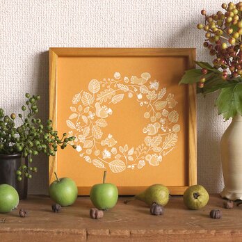 「 minori no mori no wreath（ mustard ）」20cm角ポスターの画像