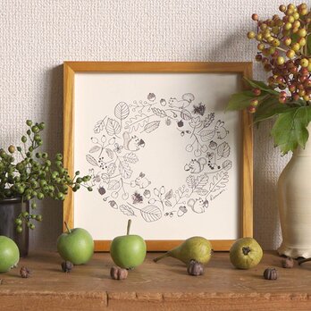 「 minori no mori no wreath（ brown sketch ）」20cm角ポスターの画像