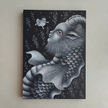 原画「深い深い場所」木製パネル A4の画像