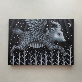原画「冬を駆ける」木製パネル A4の画像