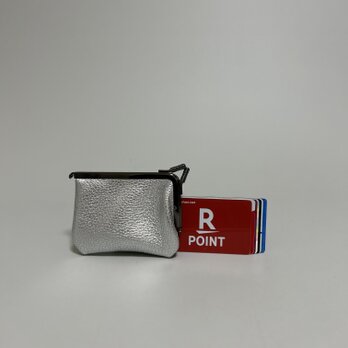 SHIMMER.イタリア.レザーL字がま口財布mini◆メタリックシルバー　カード入れ　名刺入れ　革財布　新作の画像