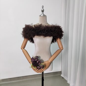 取り外しオフショルダー ブラウン 編み上げ ふわふわ エアリー感 可愛い 色直し 前撮りの画像