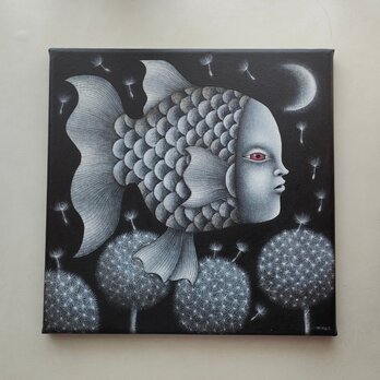 原画「わたげ舞う夜」キャンバス 30×30cmの画像