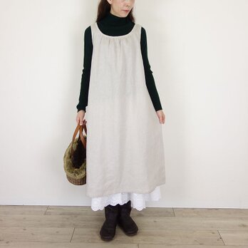 [予約販売] ヨーロッパ生成りベージュリネンキャミワンピースの画像
