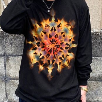 タイダイ染め 長袖Tシャツ　XLサイズ 　曼荼羅 　ブラック　ブリーチダイ　HIPPIES DYE新作　 HD22-23の画像