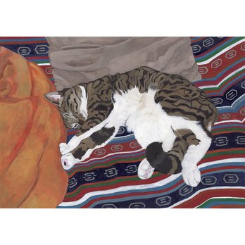 猫イラスト「寝っころがるグリコ」原画の画像