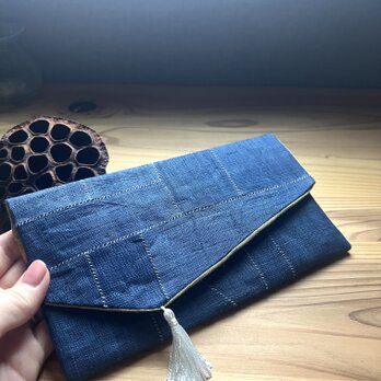 モシ布で作ったポジャギの袱紗　群青の画像