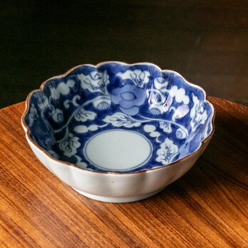 古伊万里 染付 白抜き草花文 なます皿 江戸後期 E013の画像