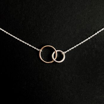 14kgf×silver  バイカラーのダブルリングネックレス　シルバー925の画像