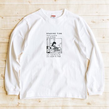 長袖 Tシャツ 『読書の時間・プロレス本』 男女兼用 ロンTの画像