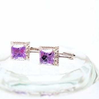 8mm 藤色 アメジスト/紫水晶  RHP 天然石イヤリング - wisteriaの画像