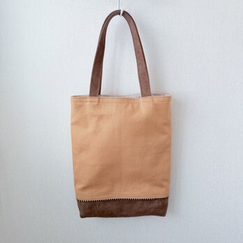 帆布のトートバッグ・キャメル系ツートンカラー