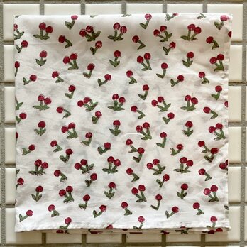 インド ブロックプリント バンダナ ハンカチ52cm さくらんぼ チェリー 桜桃 フルーツ 果物 IH0027 お弁当包みの画像