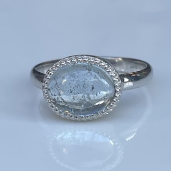 モス　アクアマリン　2.8ct　OVカボション　ミル打ち留め　シルバーSV925リングの画像