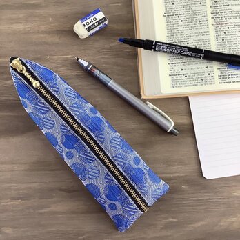 【しゃぼん玉】畳縁　テトラ型　ペンケース　ブルー　水玉　ドットの画像