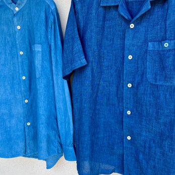 藍染メンズ半袖カッターシャツの画像