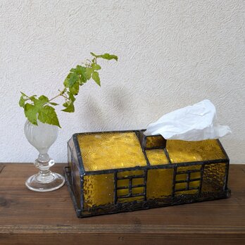 ステンドグラスのティッシュケース (HOUSE)の画像
