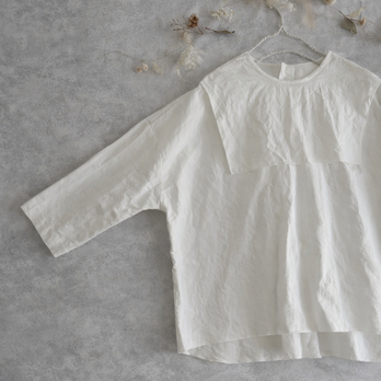 リネン・スクエアカラープルオーバー♡７部袖・オフショルオーバーサイズ・大人ナチュラル