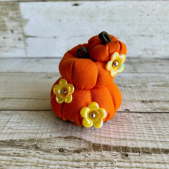 大人かわいいハロウィンかぼちゃタワー　国産帆布　お花　飾り　ディスプレイ　インテリア　省スペースの画像