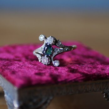 【H様・御成約品　FR-45】天然サファイア　K1８　アンティークリング　アンティークジュエリー　フランスアンティーク